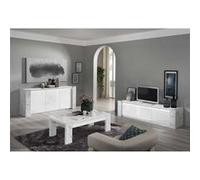 PRAVA - Ensemble Salon Blanc et Effet Marbre Meuble TV et Buffet avec Leds + Table Basse -
