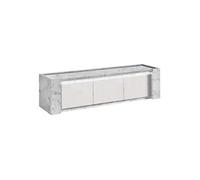 PRAVA - Meuble TV 3 Portes 195cm Laqué Blanc et Effet Marbre avec Leds - Altobuy Blanc