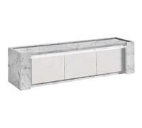 PRAVA - Meuble TV 3 Portes 195cm Laqué Blanc et Effet Marbre avec Leds