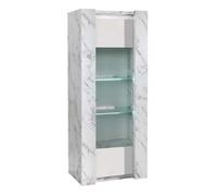 Altobuy Vitrine 1 porte PRAVA laquée blanc effet marbre avec LEDs