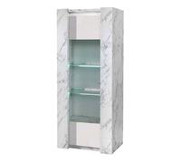 PRAVA - Vitrine 1 Porte Gauche Laquée Blanc et Effet Marbre avec Leds