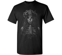 Pray Girl T-Shirt Calavera Day of The Dead Dia de Los Muertos Mens Tee Shirt Black Manches Courtes(XX-Large)
