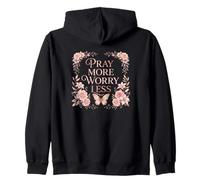 Pray More Worry Less Butterfly Floral Christian Faith Sweat à Capuche