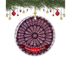 Pray Notre Dame de Paris Décoration de Noël en porcelaine Motif roses du Nord et du Sud Double face 7,6 cm