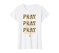 Pray on It Pray Over It Pray Through It Christian Religious T-Shirt Graphique avec Valeur, Femme, Blanc, S