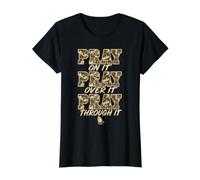Pray on It Pray Over It Pray Through It Christian Religious T-Shirt Graphique avec Valeur, Femme, Noir, XS