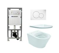 Praya Vesta Pack WC - sans bride - 52cm - réservoir UP320 - ligne plate - fermeture douce - déverrouillage rapide - plaque de déclenchement - blanc 0701131/0700518/sw95748/sw96079/