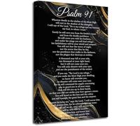 Prayer Room Decor Psalm 91 Wall Art Bible Verse Poster Canvas Print Christian Gift for Believers Home or Church(Framed,16x24inch(40x60cm))