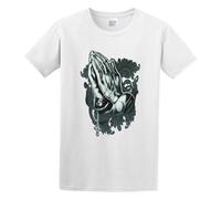 Praying Hands Crucifix Rosary Religion Graphic Casual Round Neck T Shirt White XL