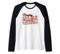 Praying Mama Raising Warriors Groovy Fête des Mères Manche Raglan