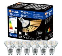 PRCNL Ampoule LED Spot GU10 Blanc Chaud 7W 3000K Dimmable 730 Lumens équivalent 80W Lampe Halogène, Gradation en douceur via le gradateur, 3 Luminosité, Lampes à Réflecteur PAR16, Lot de 6
