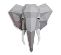 PRDECE Creativity Elephant Animal Papier Décor Mural 3D Tête de Décoration Géométrique Papier Artisanat Origami Pas un Modèle Fini (Blanc)