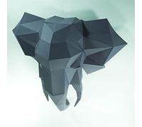 PRDECE Creativity Éléphant en papier Décoration murale 3D Tête de décoration Origami géométrique Papier non un modèle fini (Gris)
