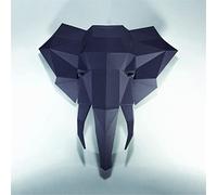 PRDECE Creativity Éléphant en papier Décoration murale 3D Tête de décoration origami géométrique Papier non un modèle fini (Noir)