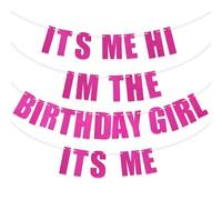 Pré-Enfilé It's Me Hi I'm The Birthday Girl It's Me Bannière, Rose Vif Décorations de Fête d'Anniversaire Paillettes Guirlande de Fête de Chanteur Toile de Fond