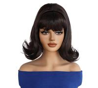 Pré-épilé Perruque de cheveux courts bouclés noirs for femme avec frange moelleuse Adapté aux débutants