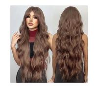 Pré-épilé Perruques synthétiques longues bou s brunes ondulées avec frange Cosplay fête Halloween cheveux Afro naturels for les femmes blanches résistant à la chaleur Adapté aux débutants