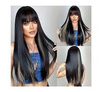 Pré-épilé Perruques synthétiques longues droites noires blondes avec frange for femmes Afro Dark Cosplay cheveux perruque naturelle résistant à la chaleur quotidienne Adapté aux débutants