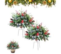 Pre-Lit Artificial Christmas Tree Filler, Lighted Planter Filler Decor, Battery Operated Tripod Xmas Pine Trees for Porch,Yard, Garden,Flower Beds (2pcs, 46cm/18in)