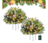 Pre-Lit Artificial Christmas Tree Urn Filler, Christmas Pot Fillers Outdoor Front Porch with 60 LED Lights, Battery Operated, Outdoor Christma Tree with Tripod Stake for Porch, Yard, Garden (E*2)