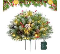 Pre-Lit Artificial Christmas Tree Urn Filler, Christmas Pot Fillers Outdoor Front Porch with 60 LED Lights, Battery Operated, Outdoor Christma Tree with Tripod Stake for Porch, Yard, Garden (E*1)