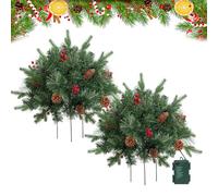 Pre-Lit Artificial Christmas Tree Urn Filler, Christmas Pot Fillers Outdoor Front Porch with 60 LED Lights, Battery Operated, Outdoor Christma Tree with Tripod Stake for Porch, Yard, Garden (C*2)