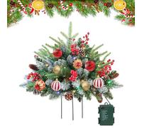 Pre-Lit Artificial Christmas Tree Urn Filler, Christmas Pot Fillers Outdoor Front Porch with 60 LED Lights, Battery Operated, Outdoor Christma Tree with Tripod Stake for Porch, Yard, Garden (A*1)