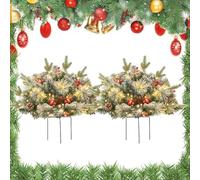 Pre-lit Artificial Christmas Tree Urn Filler, Christmas Tree urn Filler, Lighted Artificial Pine Trees with Tripod Stake, Realistic Christma Tree with Cones and Red Berries (2F)
