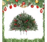 Pre-lit Artificial Christmas Tree Urn Filler, Christmas Tree urn Filler, Lighted Artificial Pine Trees with Tripod Stake, Realistic Christma Tree with Cones and Red Berries (C)