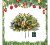 Pre-lit Artificial Christmas Tree Urn Filler, Christmas Tree urn Filler, Lighted Artificial Pine Trees with Tripod Stake, Realistic Christma Tree with Cones and Red Berries (B)