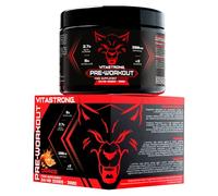 Pre Workout Booster Puissant 300g Goût Orange, Vegan Preworkout, Vitamine B12, L Citrulline, Beta Alanine, Cafeine, Taurine, AstraGin, Vitastrong Pre Workout (24 portions (paquet de 1), Orange)