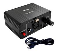 Préampli de microphone avec alimentation fantôme 48 V, amplificateur de gain de micro portable avec batterie rechargeable intégrée, compatible avec micro dynamique et à condensateur, entrées 3,5 mm