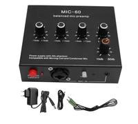 Préampli Micro, 60 DB Gain élevé 48V Power 3,5 Mm 6,35 Mm XLR Préamplificateur de Micro de Sortie de Sortie, Préampli Microphone pour Micro à Condenseur Dynamique (Prise UE)
