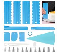 Prebarfun 23 Pcs Grattoir à Gâteau Kit, Lisseur Gateau Patisserie, Réglable Gâteau Plus Lisse avec Poche a Douille Patisserie et Poche a Douille, Spatules à Gâteau Décoration pour Outils de Cuisson