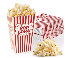 Prebarfun 32 Pièces Boite a Pop Corn, Petit Pot Pop Corn Carton Rétro Rouges & Blanches pour Fêtes, Anniversaires Parties, Film Nuits, Mariage, Snacks Bonbons, Collations Chips (7x5x11.5 cm)