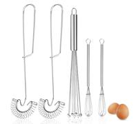 Prebarfun 5 Pièce Fouet de Cuisine Inox, Fouet Cuisine Fouet à Spirale, Mini Fouets Cuisine, Argent Batteur Main à Boule en Inox Avec 8 Fils pour Mélanger et Fouetter