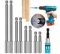 Prebarfun 9pcs Rallonge Embout Visseuse a Choc, Deux Types Porte Embout Magnetique Long, Embout Visseuse Placo Aimanté, Porte-embout de Tournevis à Tige Hexagonale 1/4 "(150/100/75/66/60mm)