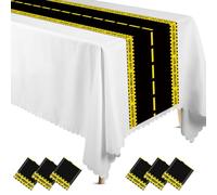 Preboun Lot de 6 chemins de Table à Carreaux en Plastique de 35,6 x 274,3 cm pour Deux Voitures Rapides, Anniversaire, Course, événements (Circuit de Course Jaune)