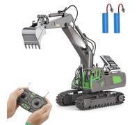 PREBOX Longue Autonomie Pelleteuse Télécommandée Jouet Vert ｜ Excavatrice Enfant 6+ Ans Tractopelle Telecommandé ｜ Lumière ｜ Son ｜ Rotation