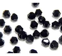 Preciosa - Lot de 40 perles de verre en cristal de Bohème de 4 mm - À facettes biseautées à double cône - assortiment de couleurs, Cristal, Jet noir., 3x3 mm
