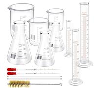 PRECIPETTE Lot de 14 gobelets doseurs en verre de 50/100/500 ml, bouteilles en verre de 50/100/250 ml, cylindre gradué de 10/50/100 ml, avec 1 pinceau, 2 diamètres et 2 gouttes pour laboratoire