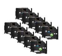 PrecisGear Lot de 3/5/10 Rubans AZE-231 12 mm compatibles avec TZ-231 et TZe-241. Ruban d'étiquetage laminé Noir sur Blanc 12 mm.(10PK Gold on Black)
