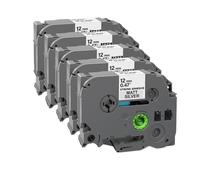 PrecisGear Ruban adhésif TzeS231, 12mm, 5 pièces, Compatible avec Les Rubans adhésifs faciles S231 TzeS131 TzeS631 TzeSM931, Fabricant d'étiquettes(5PK BK on MattSilver)