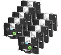 PrecisGear Tapis d'étiquette ID Flexible 10pk 6 mm 9 mm 12 mm 18 mm 24 mm Noir sur Blanc Compatible avec Tze FX211 FX221 FX231 FX241 FX251(12mm)