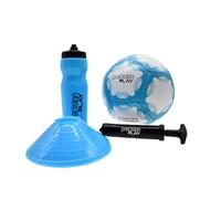 Precision PLAY Ensemble d'entraînement de football pour enfants, ballon de taille 4, cônes, bouteille d'eau, pompe et sac, kit d'équipement d'entraînement de football, cadeau pour jeunes joueurs, bleu