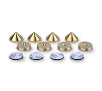 PrecisionGeek Pointes et patins de haut-parleur en laiton massif pointes de forme conique de 20mm de diamètre et patins de 20mm de diamètre avec rainure décorative sur bord patins auto-adhésifs inclus