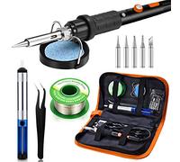 Preciva 11 in 1 Fer à Souder Set, 60W Température Réglable 220~480℃, 5 Pannes à Souderage, 1 Pince, Barre de Soudure avec ON/OFF pour la Maintenance Electrique (Noir)