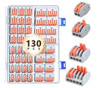 Preciva 130PCS Connecteur Électrique à Levier 2 3 4 5 Ports, Bloc de Jonction Compact pour Fil Solide (28-12 AWG) et Fil Souple (28-14 AWG), 32A/4KV Haute Sécurité pour Installation Domestique