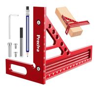 Preciva 3D Équerre de Charpentier avec Crayon, Multi-Angle Équerre de Menuiserie Aluminium 22,5-90° avec Aide au Positionnement, Règle de Mesure Multifonctionnels pour Travail du Bois Ingénieur