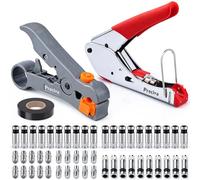Preciva Kit d'outils de Sertissage de Câble Coaxial 53PCS, Pince à Sertir Coaxiale avec 30 Connecteurs F pour RG59/6/58/174, Pince à Dénuder avec 20 adaptateurs pour TV/SAT/CATV